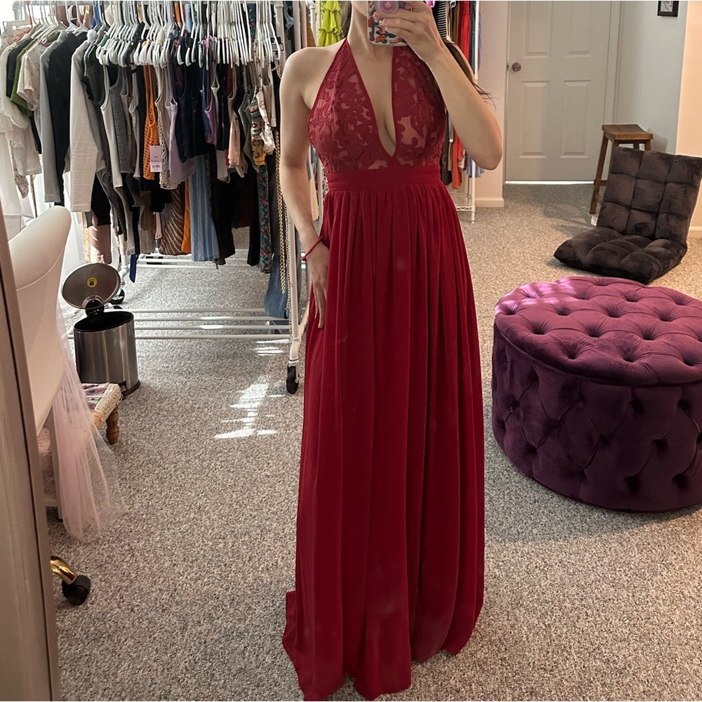 Maxi halter maxi dress with low back drop